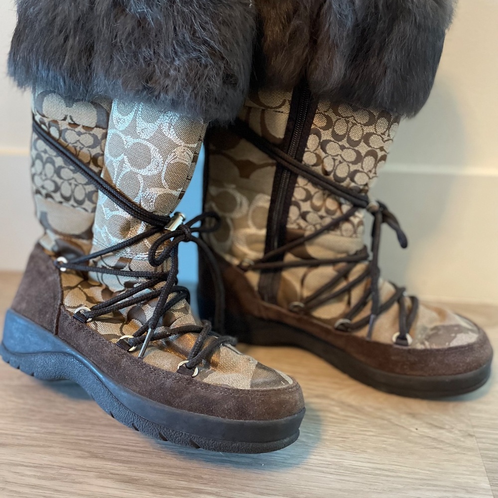Coach Fur Brown Monogram Patchwork Winter Boots - image 3